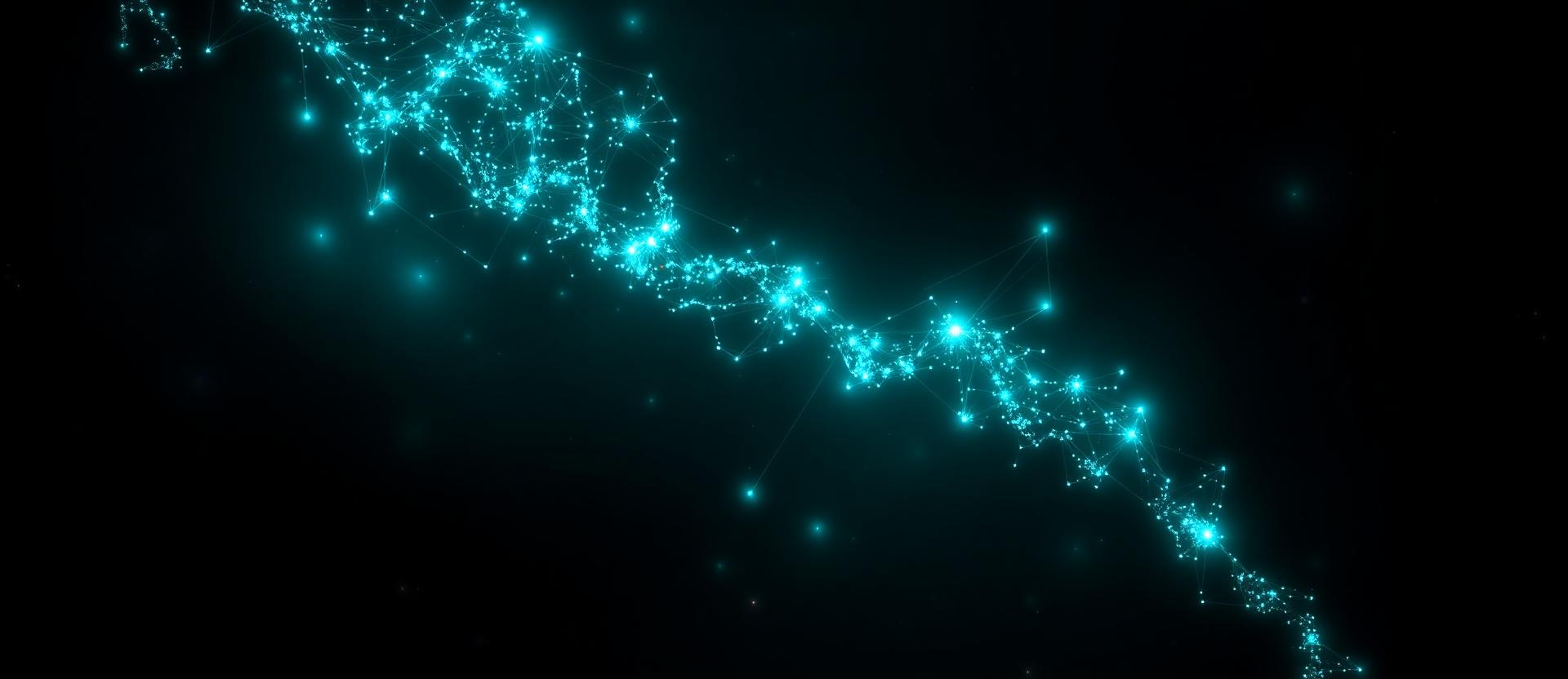 Mapa de Latinoamérica como una red neuronal cian brillante
